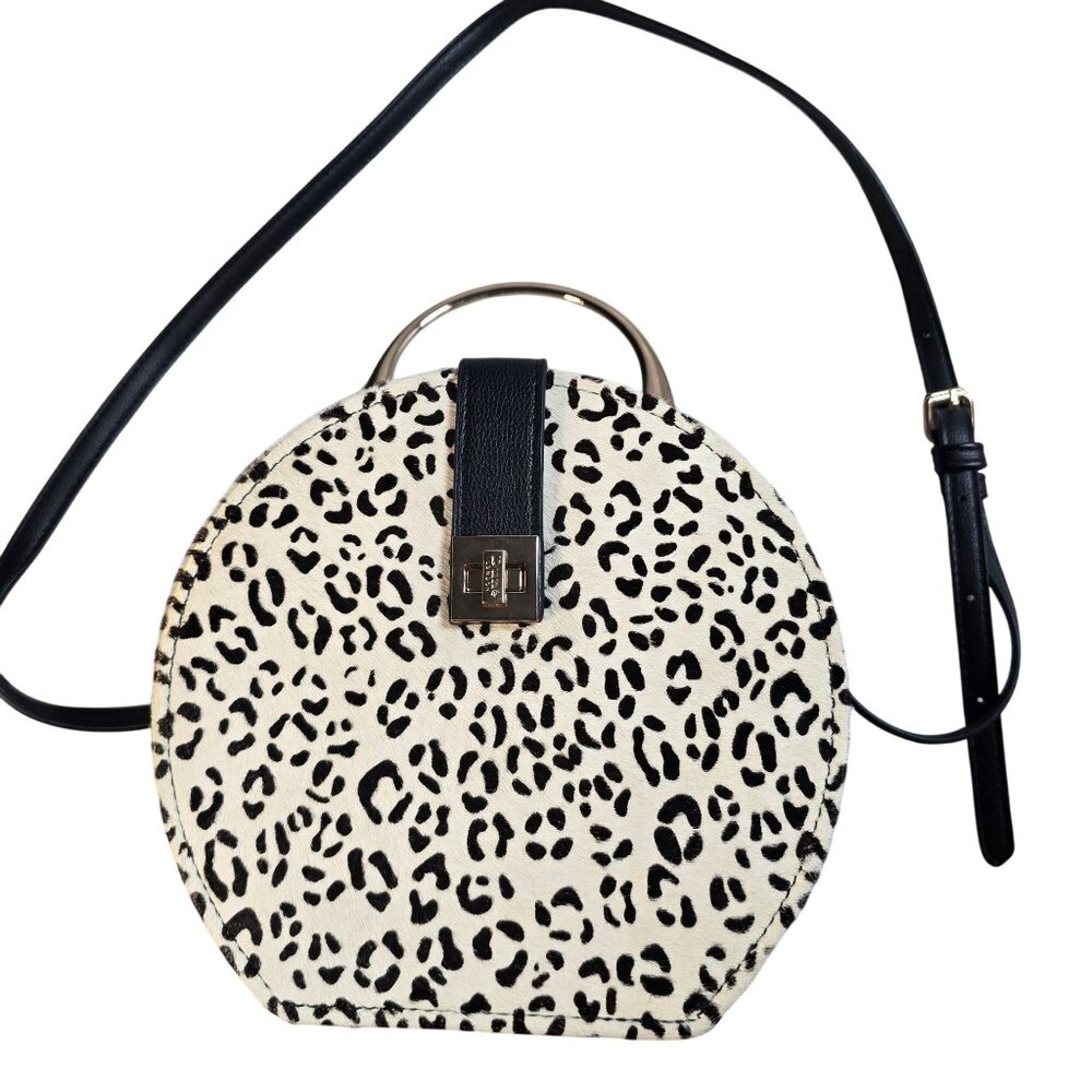 Dune London Round Crossbody Bag Leopard Print & Black Vegan Leather